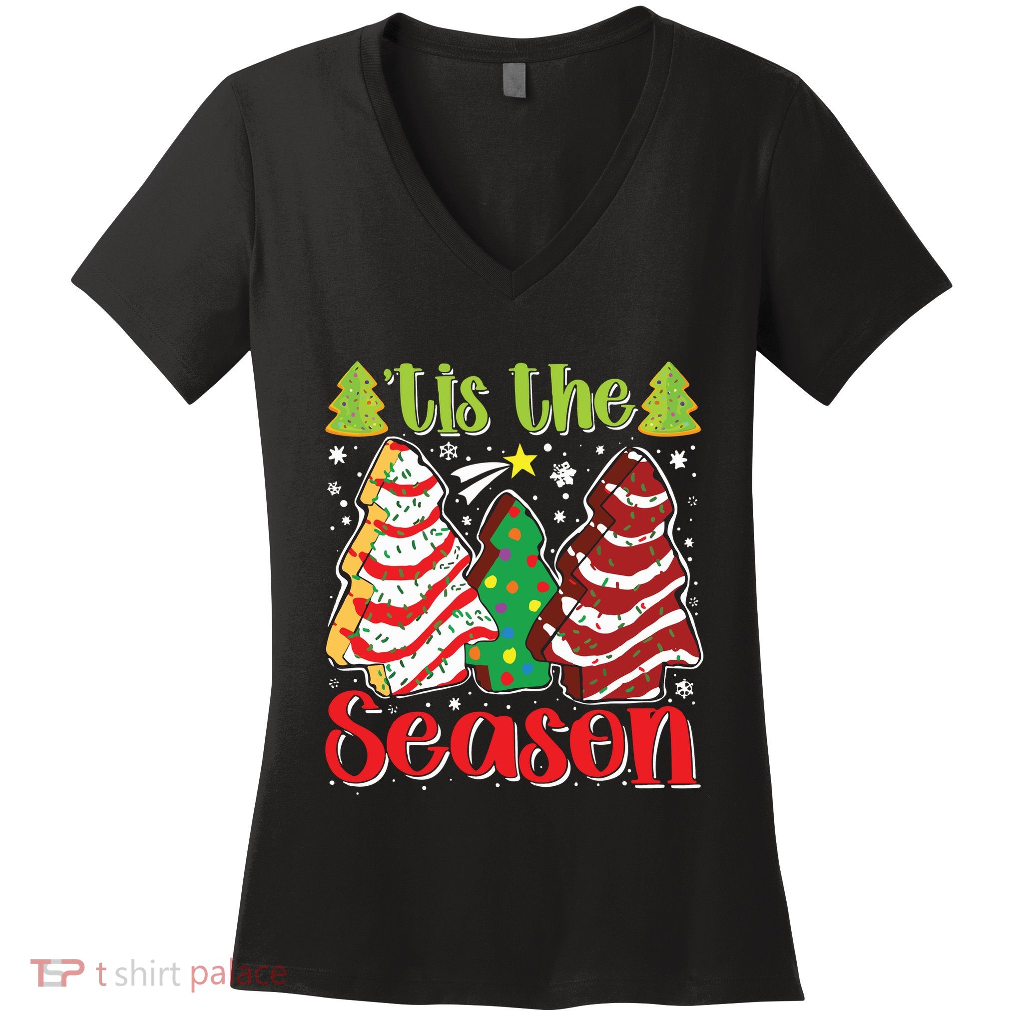 Funny Tis The Season Christmas Tree Cakes Debbie Women's V-Neck T-Shirt