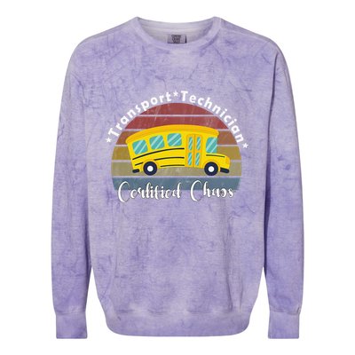 Funny Transport Technician Certified Chaos School Bus Colorblast Crewneck Sweatshirt