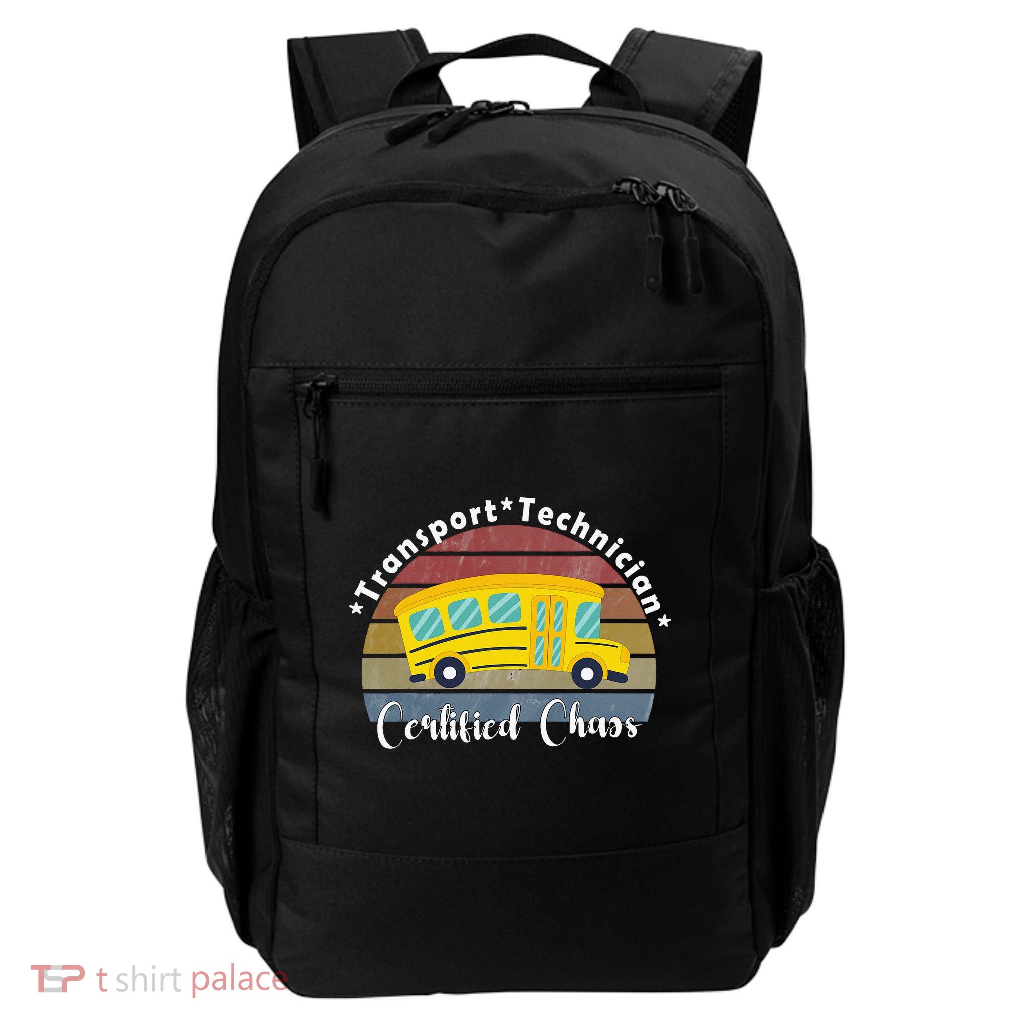 Funny Transport Technician Certified Chaos School Bus Backpack