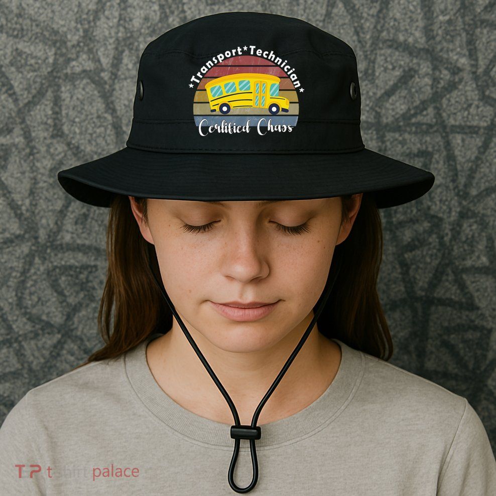 Funny Transport Technician Certified Chaos School Bus Bucket Hat