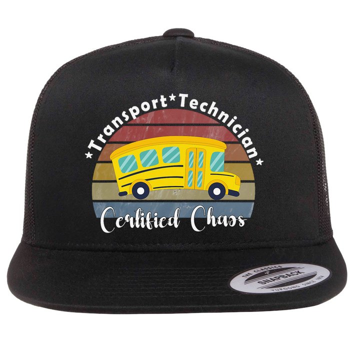 Funny Transport Technician Certified Chaos School Bus Flat Bill Trucker Hat