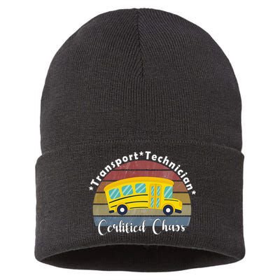 Funny Transport Technician Certified Chaos School Bus Sustainable Knit Beanie