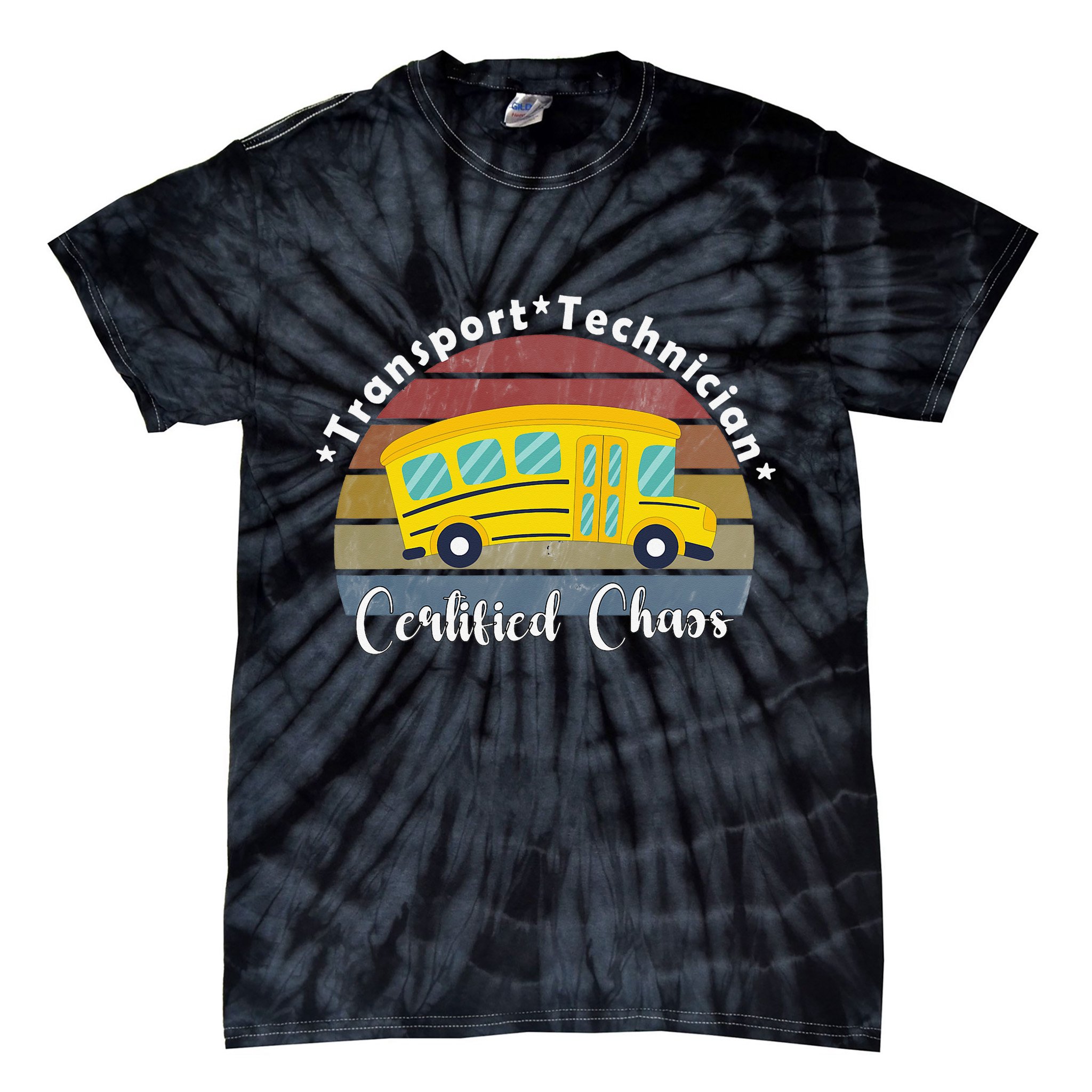 Funny Transport Technician Certified Chaos School Bus Tie-Dye T-Shirt