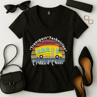 Funny Transport Technician Certified Chaos School Bus Women's V-Neck T-Shirt