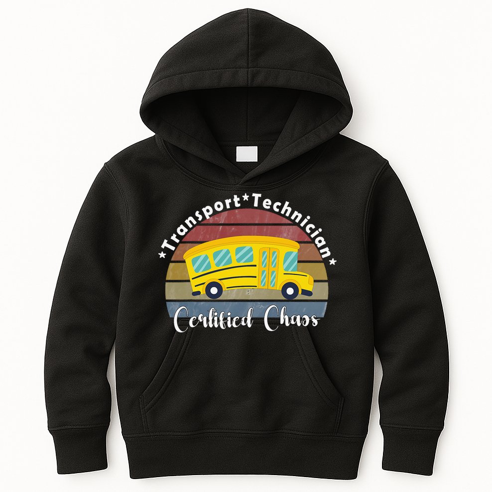 Funny Transport Technician Certified Chaos School Bus Kids Hoodie