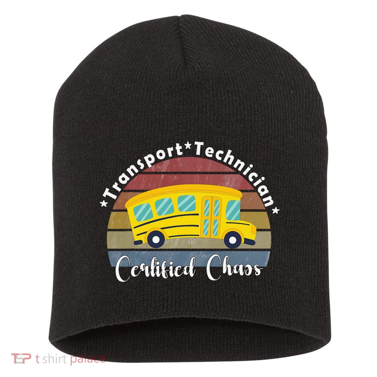 Funny Transport Technician Certified Chaos School Bus Short Acrylic Beanie