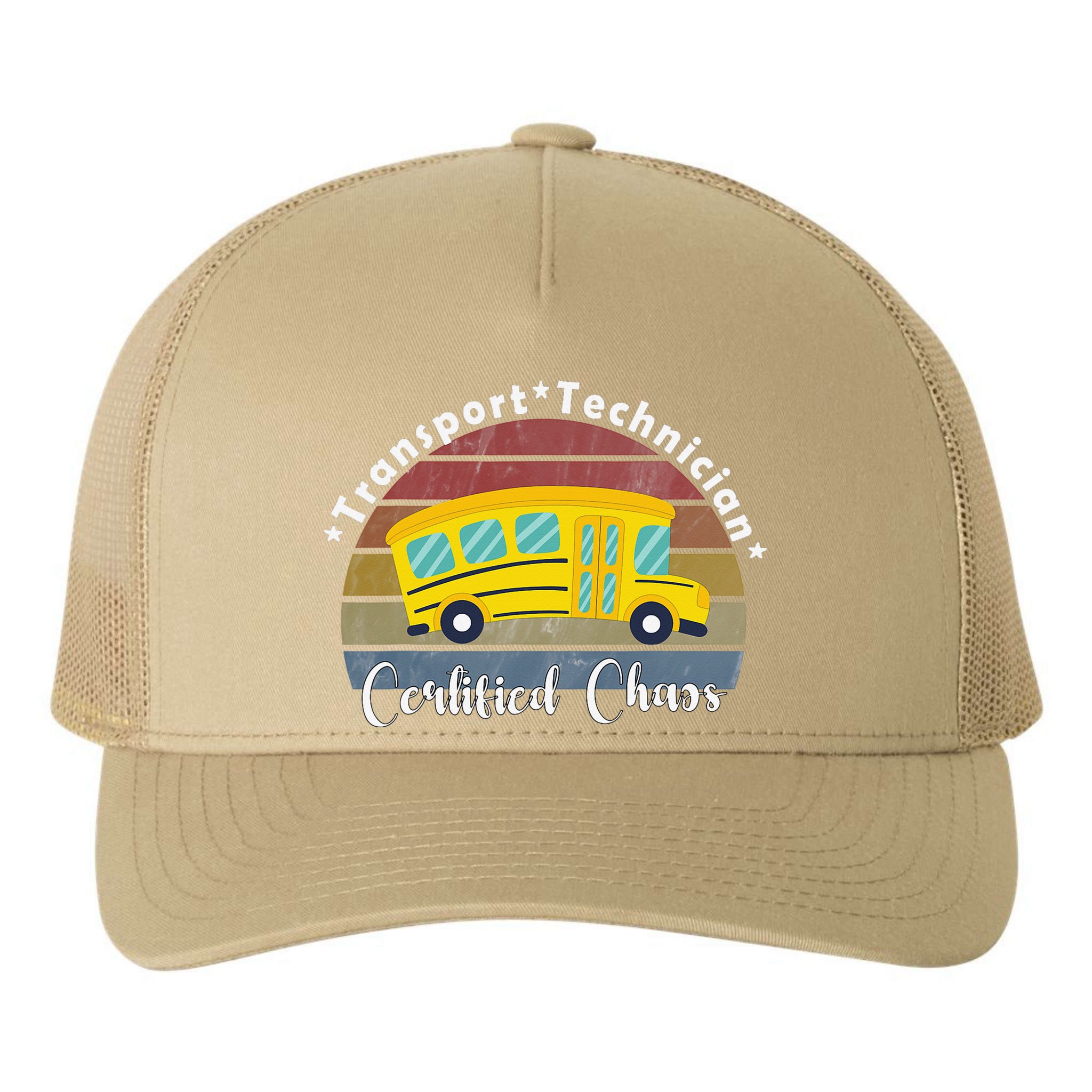 Funny Transport Technician Certified Chaos School Bus Yupoong Adult 5-Panel Trucker Hat