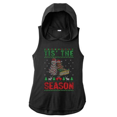 Funny Tis The Season Christmas Tree Cakes Debbie Ladies PosiCharge Tri-Blend Wicking Draft Hoodie Tank