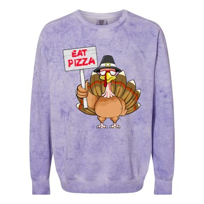 Funny Thanksgiving Turkey Pizza Sign Colorblast Crewneck Sweatshirt