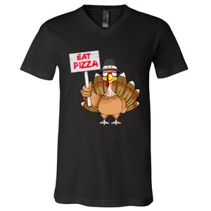 Funny Thanksgiving Turkey Pizza Sign V-Neck T-Shirt