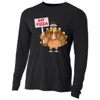 Funny Thanksgiving Turkey Pizza Sign Cooling Performance Long Sleeve Crew