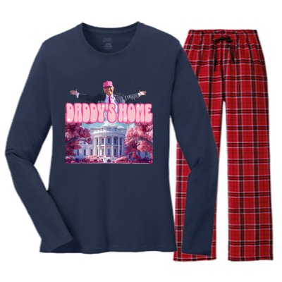 Funny Trump Take America Back DaddyS Home Trump Pink 2024 Women's Long Sleeve Flannel Pajama Set 