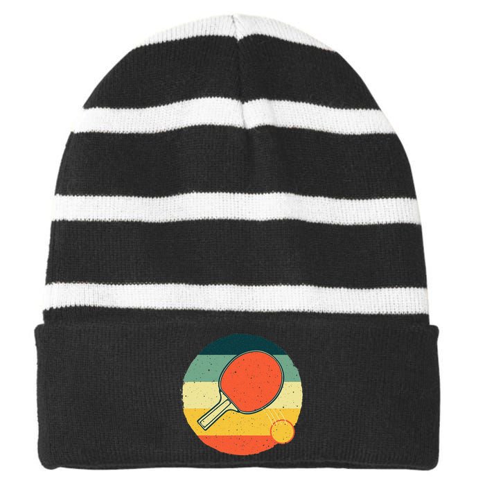 Funny Table Tennis Design For Men Women Ping Pong Players Striped Beanie with Solid Band