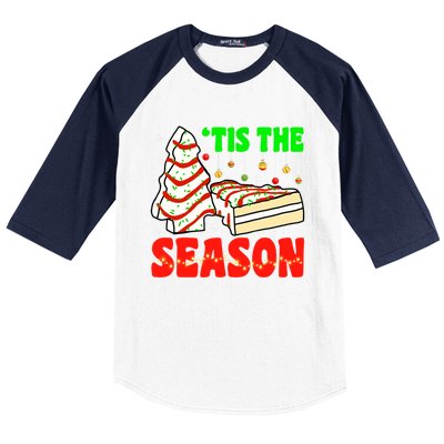 Funny 'Tis The Season Xmas Snack Tree Holiday Christmas Cake Gift Baseball Sleeve Shirt