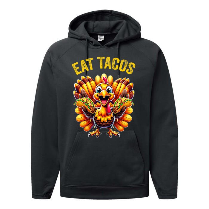 Funny Thanksgiving Turkey Eat Tacos Mexican Thanksgiving Fun Performance Fleece Hoodie