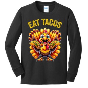 Funny Thanksgiving Turkey Eat Tacos Mexican Thanksgiving Fun Kids Long Sleeve Shirt