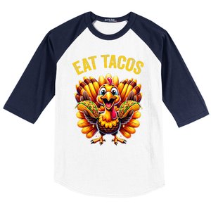 Funny Thanksgiving Turkey Eat Tacos Mexican Thanksgiving Fun Baseball Sleeve Shirt