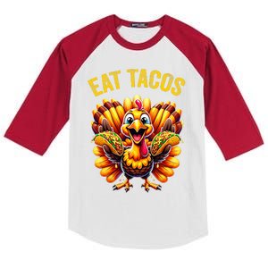 Funny Thanksgiving Turkey Eat Tacos Mexican Thanksgiving Fun Kids Colorblock Raglan Jersey