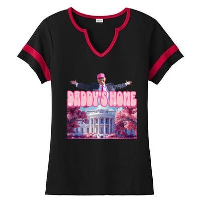 Funny Trump Take America Back DaddyS Home Trump Pink 2024 Ladies Halftime Notch Neck Tee