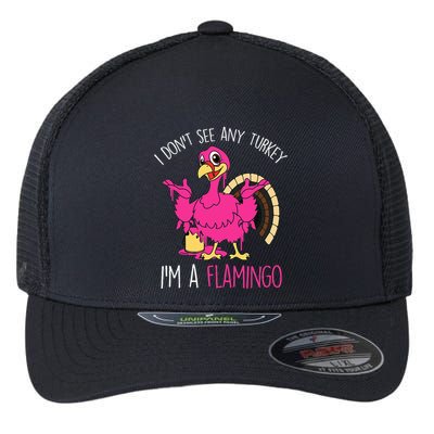 Funny Thanksgiving Turkey Pink Flamingo Pun Flexfit Unipanel Trucker Cap