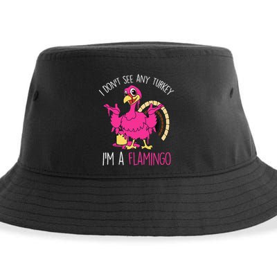 Funny Thanksgiving Turkey Pink Flamingo Pun Sustainable Bucket Hat