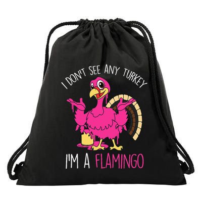 Funny Thanksgiving Turkey Pink Flamingo Pun Drawstring Bag