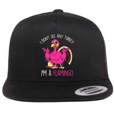Funny Thanksgiving Turkey Pink Flamingo Pun Flatbill Hat