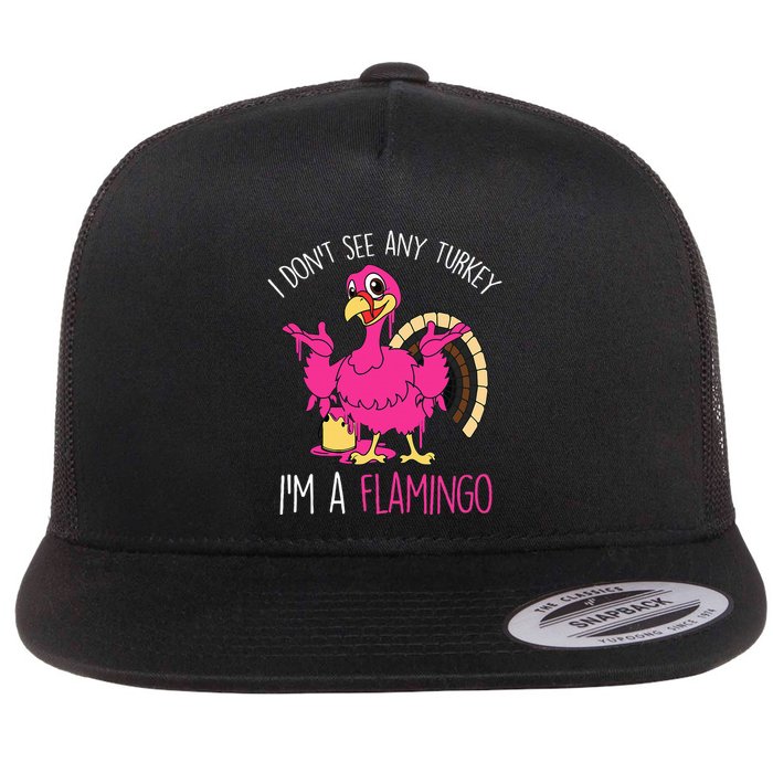 Funny Thanksgiving Turkey Pink Flamingo Pun Flatbill Hat