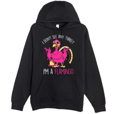 Funny Thanksgiving Turkey Pink Flamingo Pun Premium Pullover Hoodie