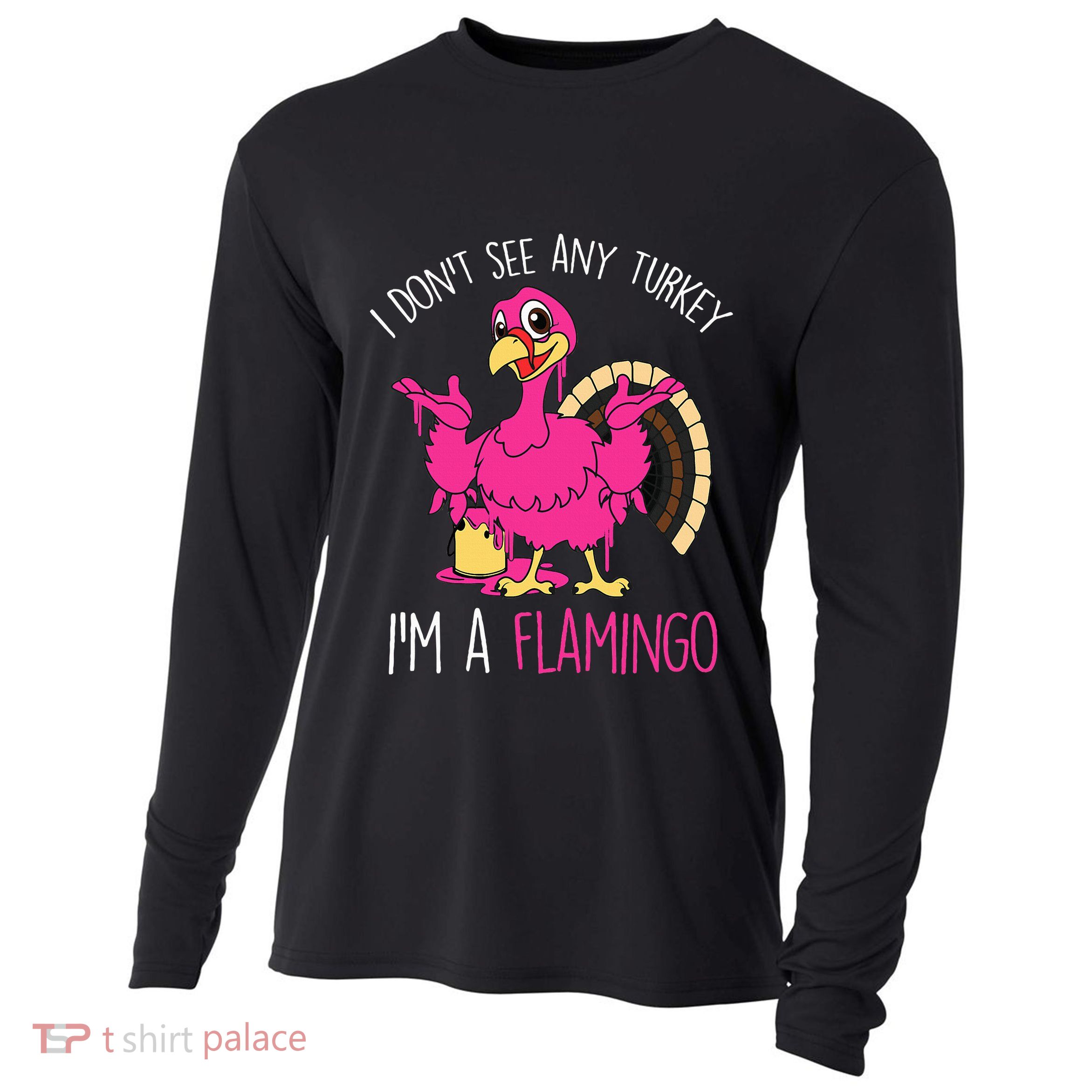 Funny Thanksgiving Turkey Pink Flamingo Pun Cooling Performance Long Sleeve Crew