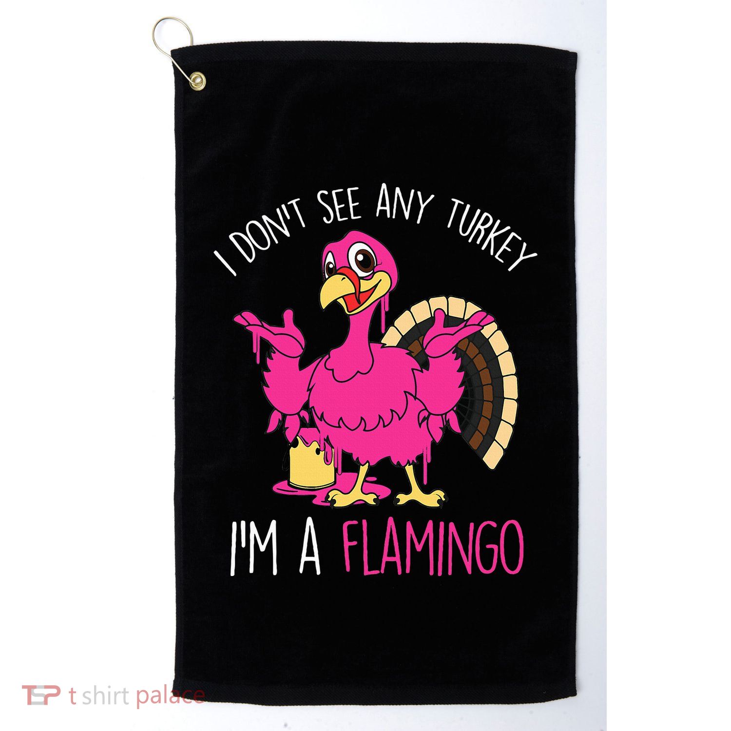 Funny Thanksgiving Turkey Pink Flamingo Pun Golf Towel