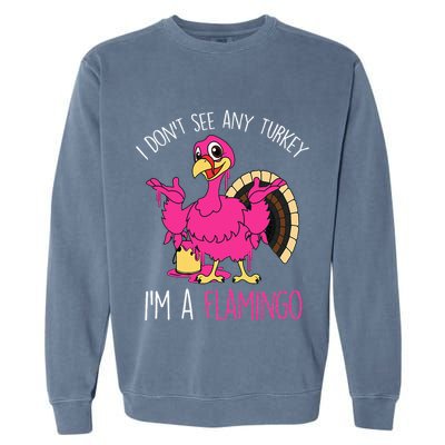 Funny Thanksgiving Turkey Pink Flamingo Pun Garment-Dyed Sweatshirt