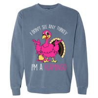 Funny Thanksgiving Turkey Pink Flamingo Pun Garment-Dyed Sweatshirt