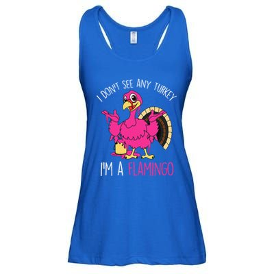 Funny Thanksgiving Turkey Pink Flamingo Pun Ladies Essential Flowy Tank