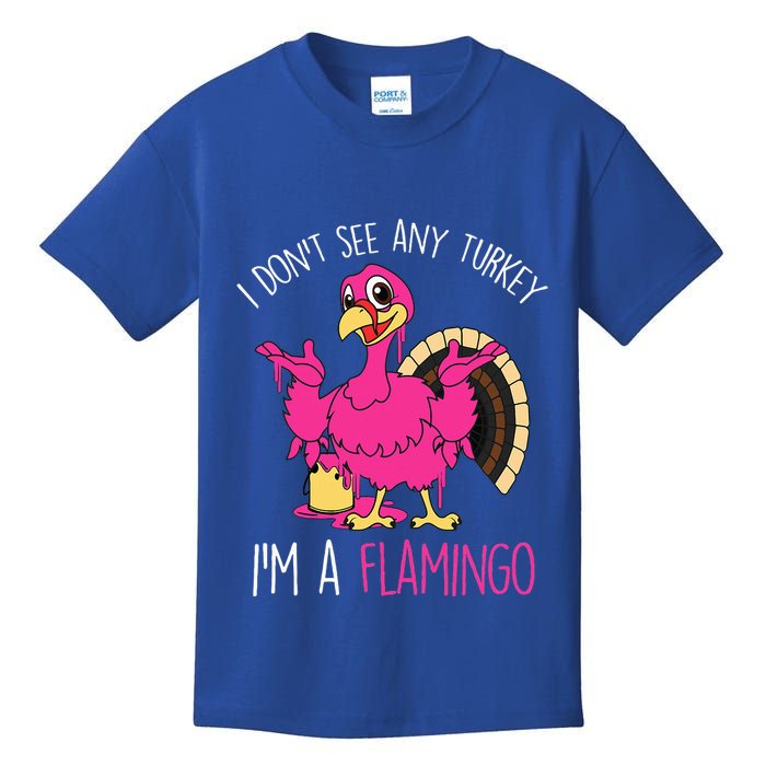 Funny Thanksgiving Turkey Pink Flamingo Pun Kids T-Shirt
