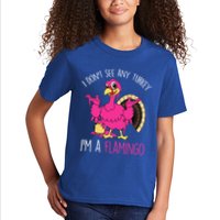 Funny Thanksgiving Turkey Pink Flamingo Pun Kids T-Shirt