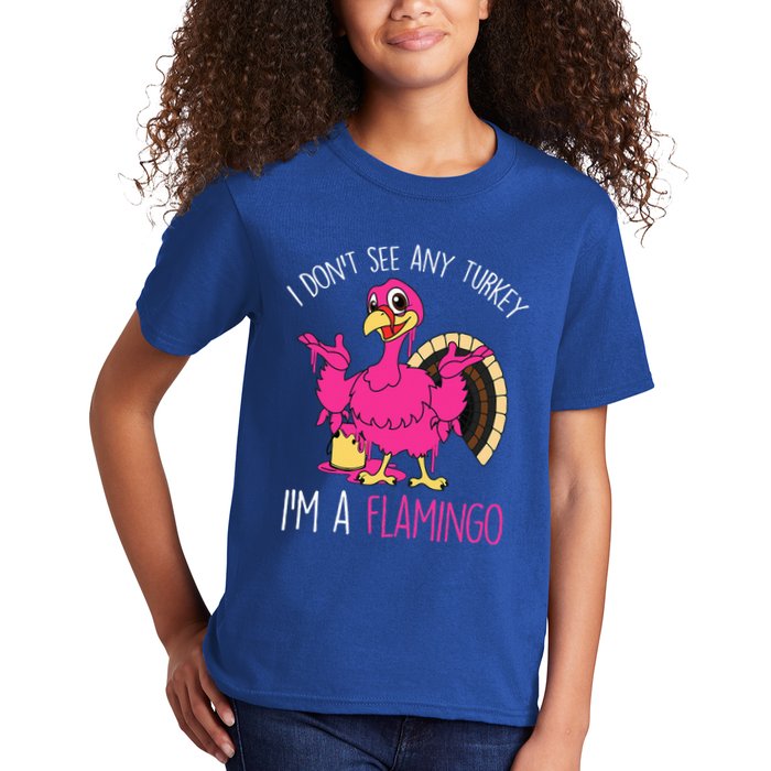 Funny Thanksgiving Turkey Pink Flamingo Pun Kids T-Shirt