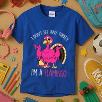 Funny Thanksgiving Turkey Pink Flamingo Pun Kids T-Shirt