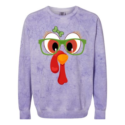 Funny Thanksgiving Turkey Face Sunglasses Brown Eyes Gift Colorblast Crewneck Sweatshirt