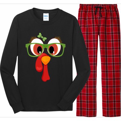 Funny Thanksgiving Turkey Face Sunglasses Brown Eyes Gift Long Sleeve Pajama Set