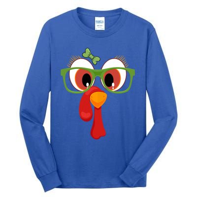 Funny Thanksgiving Turkey Face Sunglasses Brown Eyes Gift Tall Long Sleeve T-Shirt