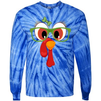 Funny Thanksgiving Turkey Face Sunglasses Brown Eyes Gift Tie-Dye Long Sleeve Shirt