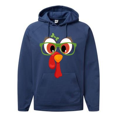 Funny Thanksgiving Turkey Face Sunglasses Brown Eyes Gift Performance Fleece Hoodie