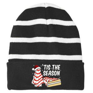 Funny Tis The Season Design Christmas Tree Cakes Debbie  Striped Beanie with Solid Band