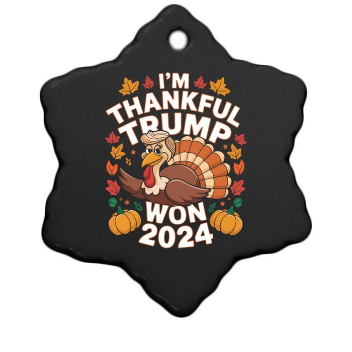 Funny Trump Thanksgiving IM Thankful Trump Won 2024 Vance Ceramic Star Ornament