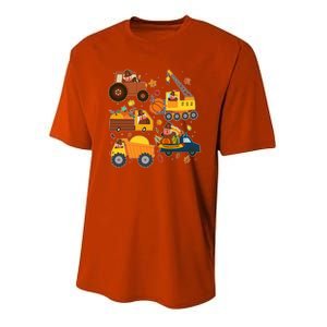 Funny Thanksgiving Turkeys Construction Vehicles Youth Performance Sprint T-Shirt