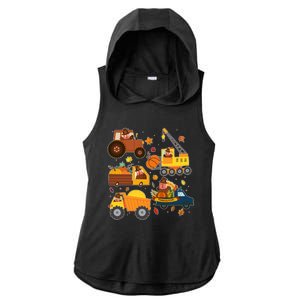 Funny Thanksgiving Turkeys Construction Vehicles Ladies PosiCharge Tri-Blend Wicking Draft Hoodie Tank