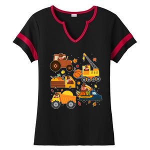 Funny Thanksgiving Turkeys Construction Vehicles Ladies Halftime Notch Neck Tee