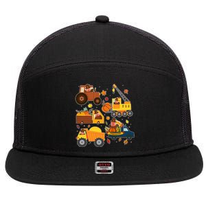 Funny Thanksgiving Turkeys Construction Vehicles 7 Panel Mesh Trucker Snapback Hat