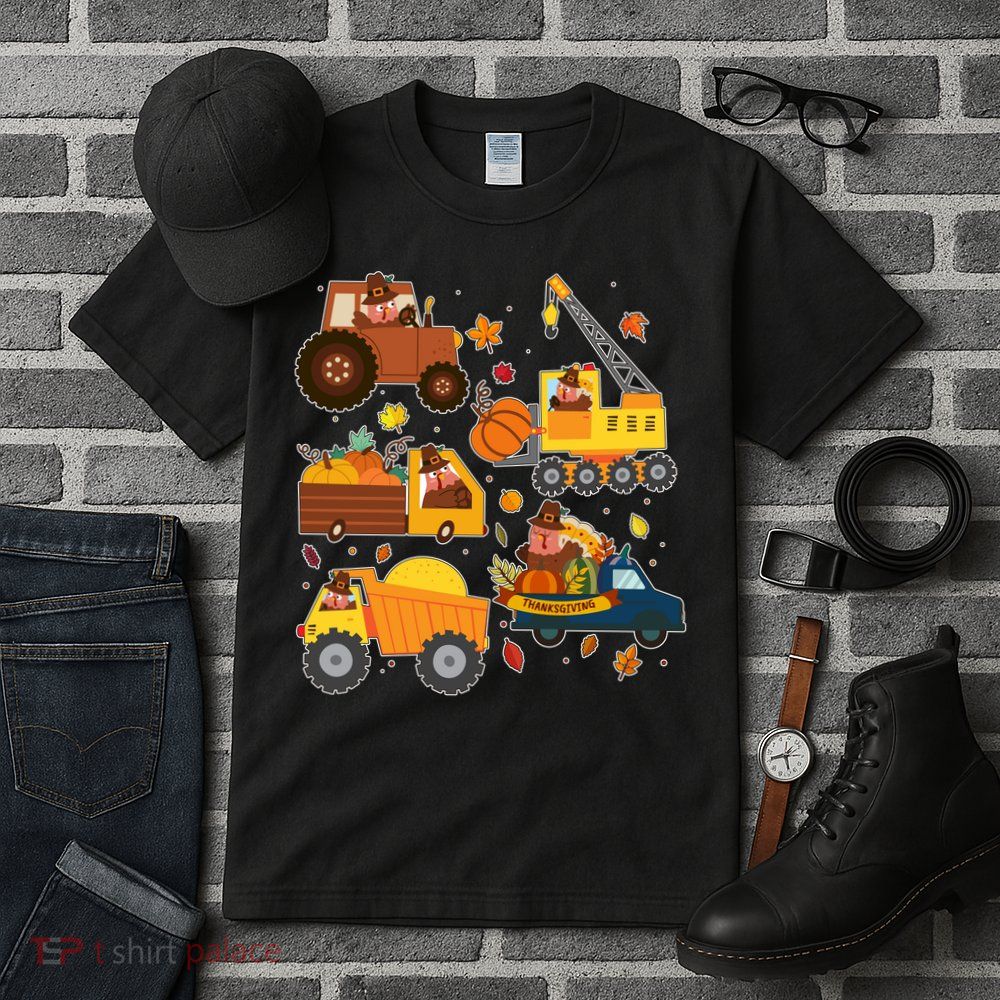 Funny Thanksgiving Turkeys Construction Vehicles Tall T-Shirt